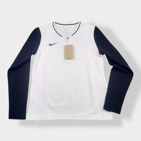 Nike‎ Dri-FIT Women's Zip-Neck Long Sleeve Training Top White Navy NWT - Picture 9 of 12